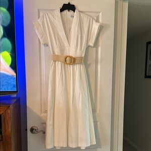 ANTONIO MELANI Cream Midi Dress with Tan Belt